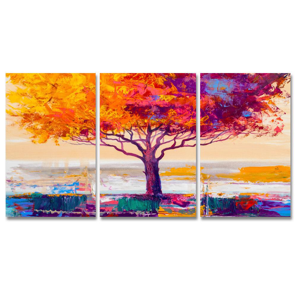Cojunto de 3 Telas Decorativas em Canvas Corporativo Árvore - Colors