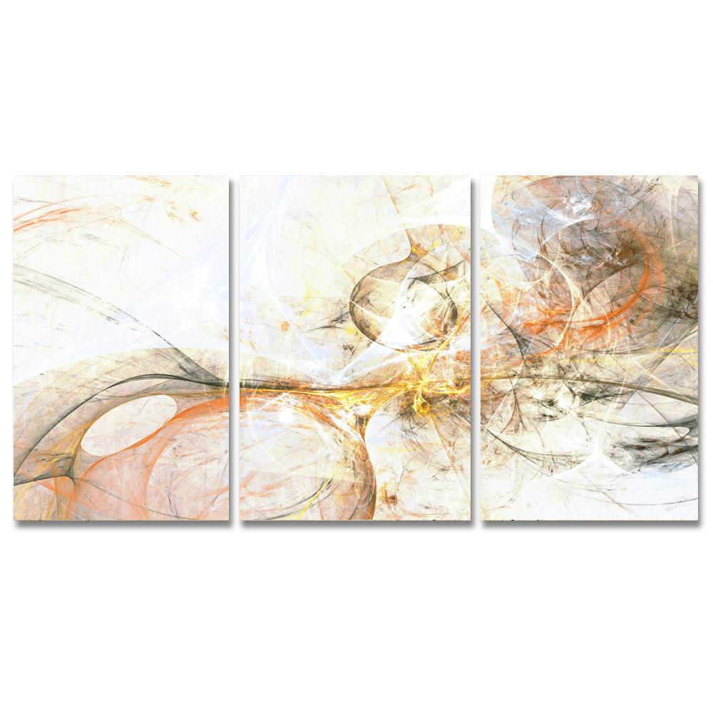 Conjunto de 3 Telas Decorativas em Canvas para Sala Abstrato - Nude