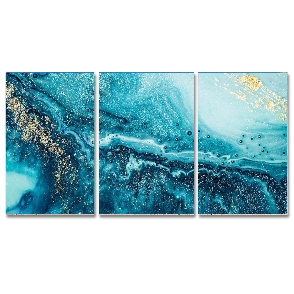 Conjunto de 3 Telas Decorativas em Canvas para Sala Corais Azul