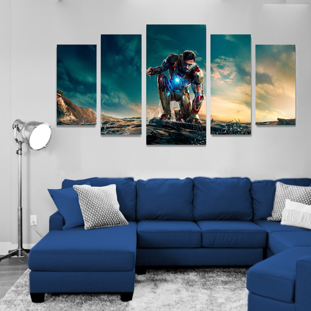 Conjunto de 5 Telas Decorativas em Canvas para Sala Avengers Ultimato - Homem de Ferro - Filmes