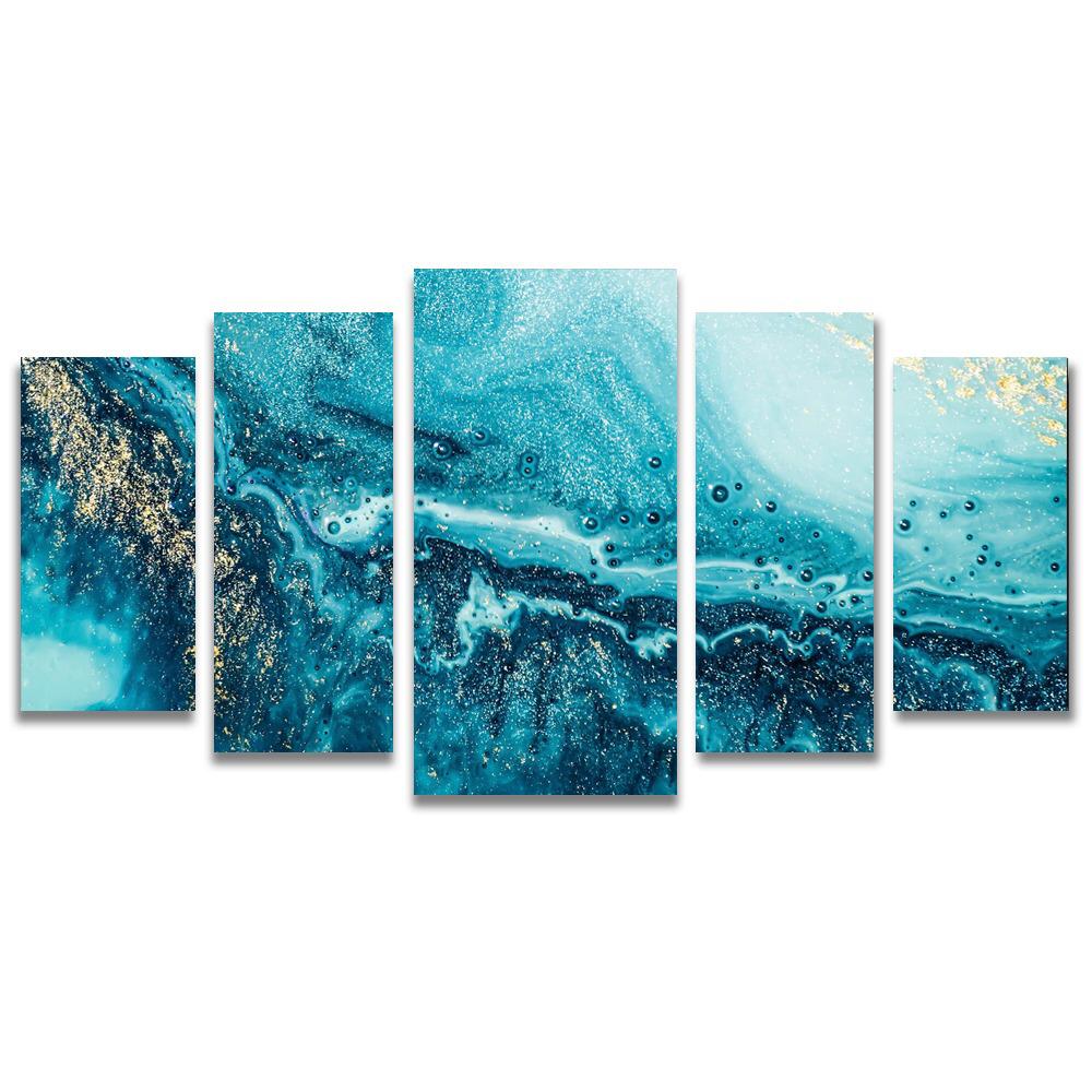 Conjunto de 5 Telas Decorativas em Canvas para Sala Corais Azul
