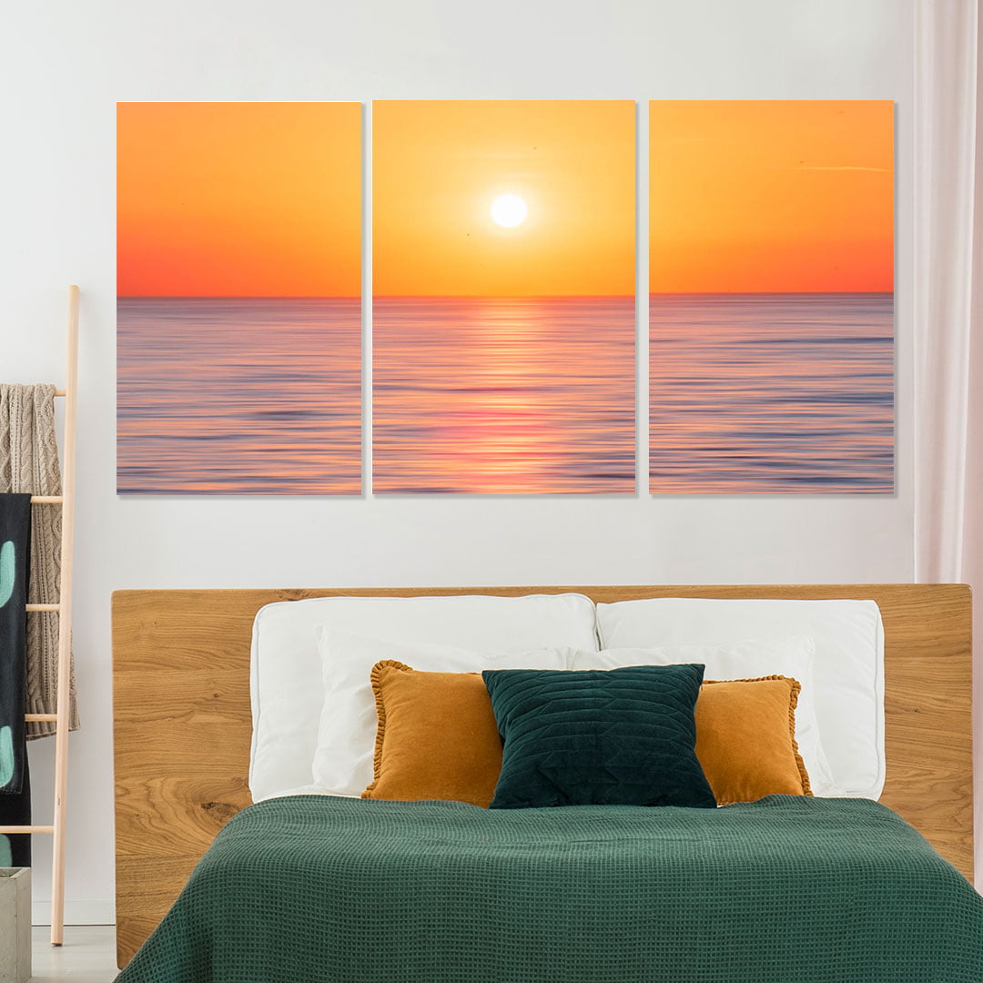 Conjunto de 3 Telas Decorativas Canvas para Sala Mar e Pôr do Sol - Praias