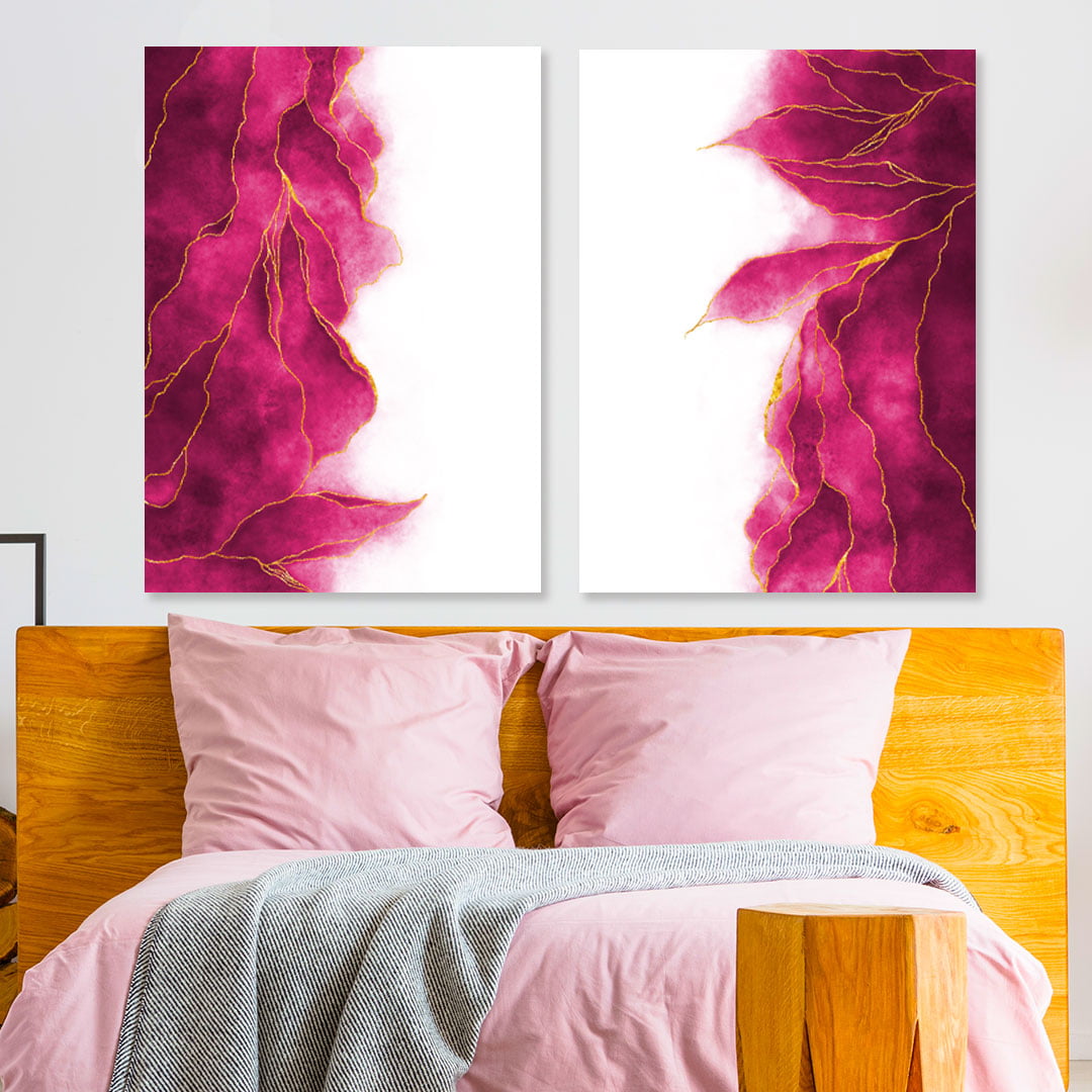 Conjunto De 2 Quadros Decorativos Para Quarto Casal Abstrato Rose Gold Linha Prime 6833