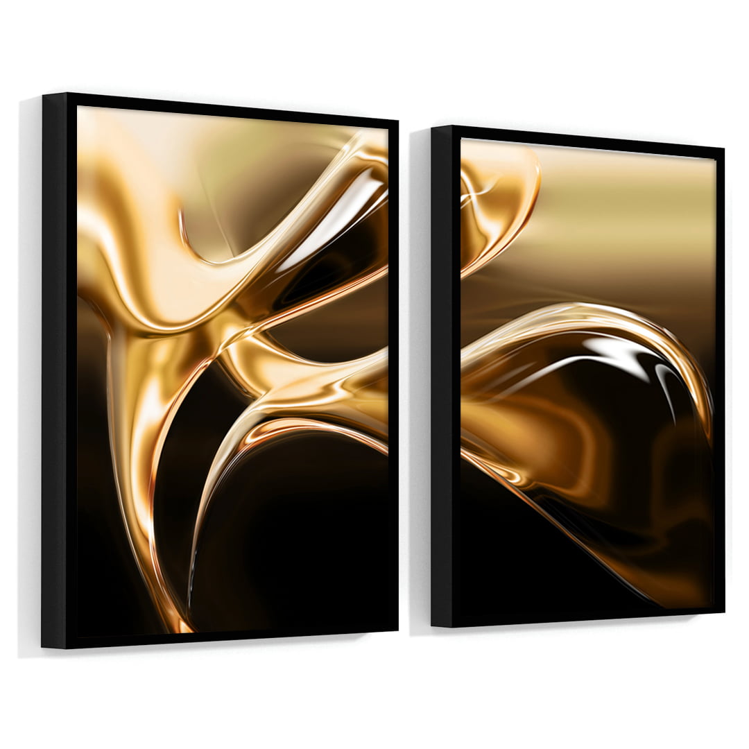 Conjunto de 2 Quadros Decorativos para Sala de Estar Abstrato Gota Dourada - Linha Prime