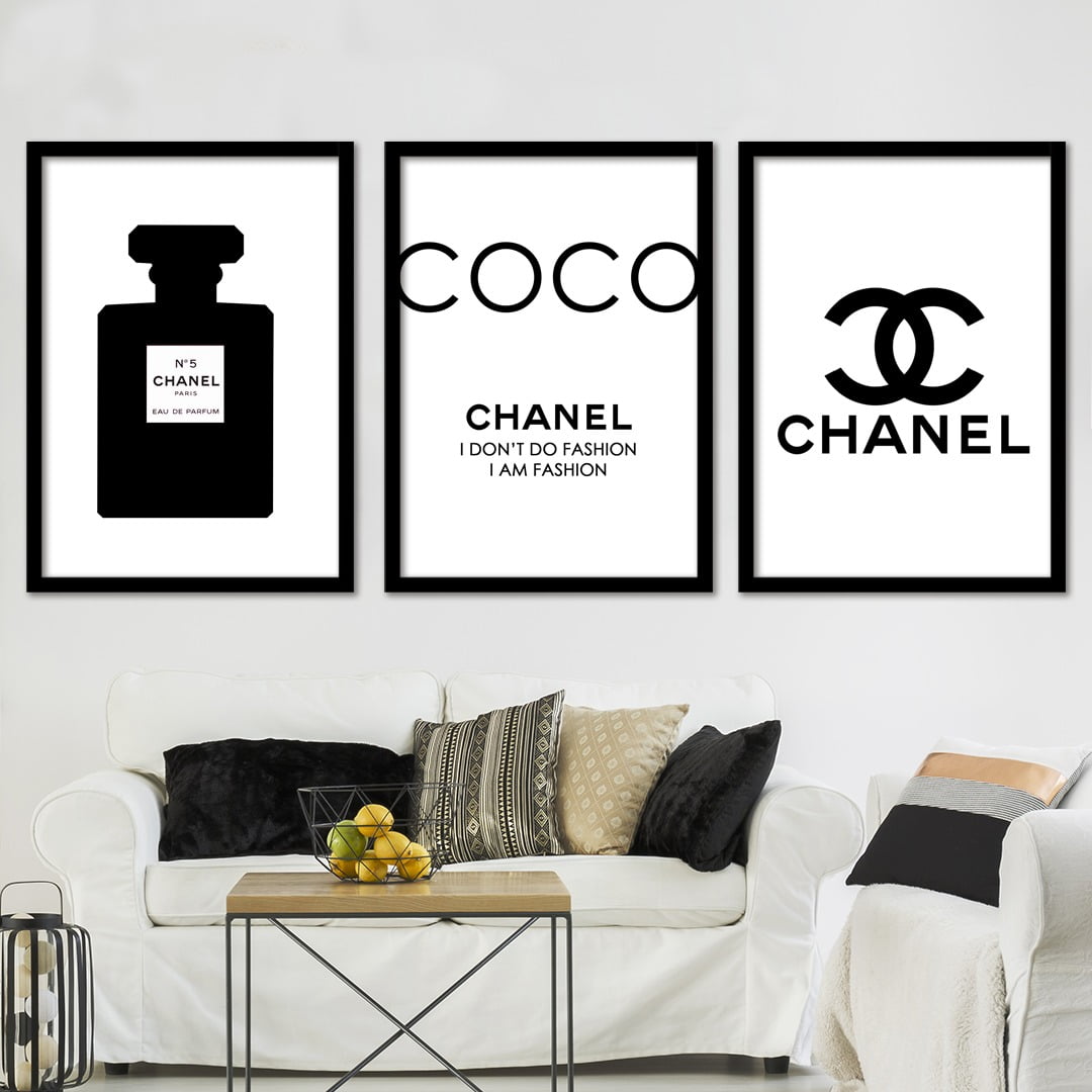 Cojunto de 3 Quadros Decorativos para Sala I Don't Do Fashion I Am Fashion - Chanel Grife