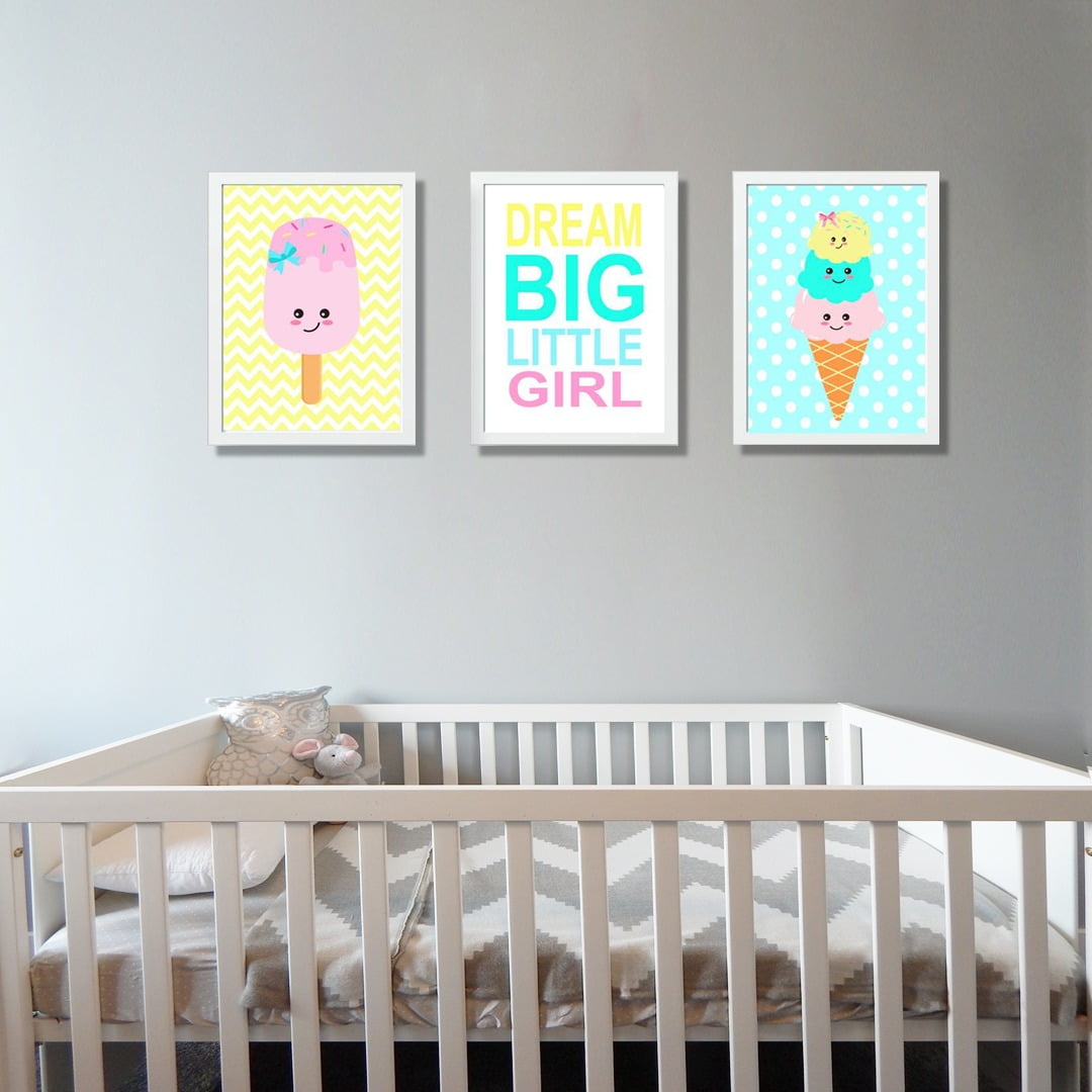 Conjunto de 3 Quadros Decorativos para Quarto Dream Big Little Girl - Infantil