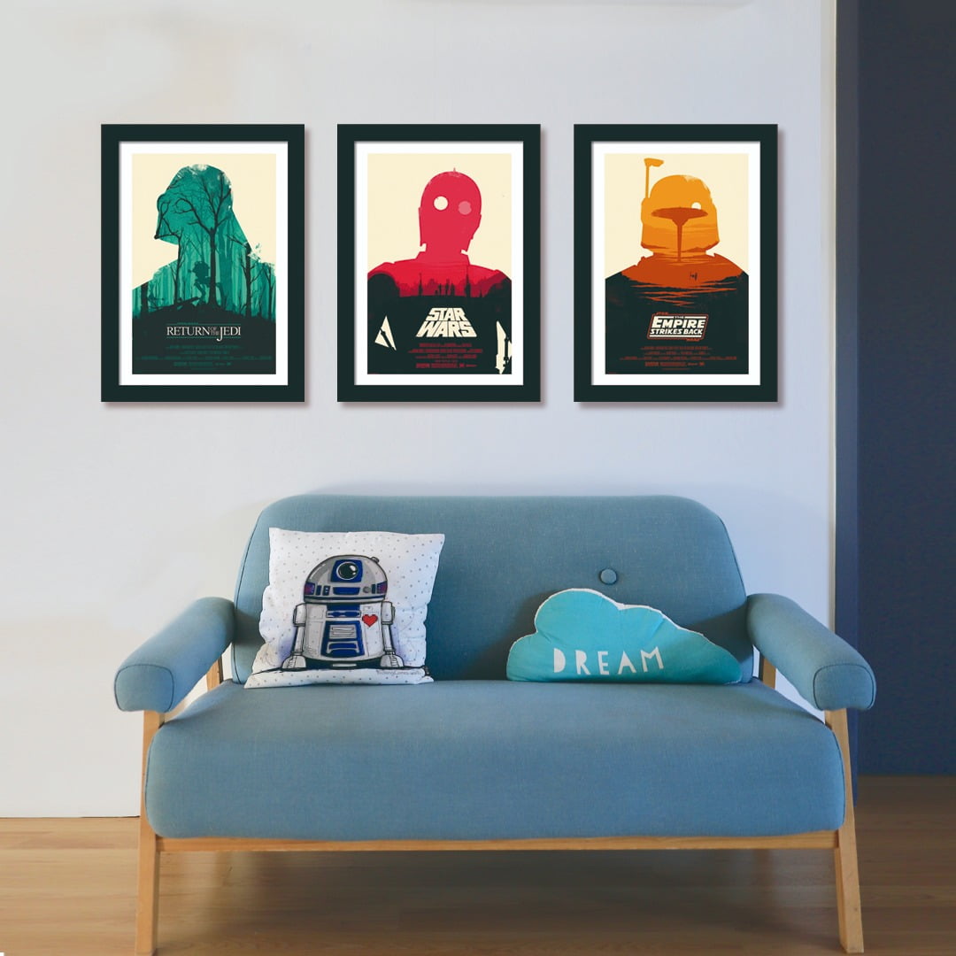 Conjunto de 3 Quadros Decorativos para Sala Star Wars Return Of The Jedi e The Empire Strikes Back - Filmes