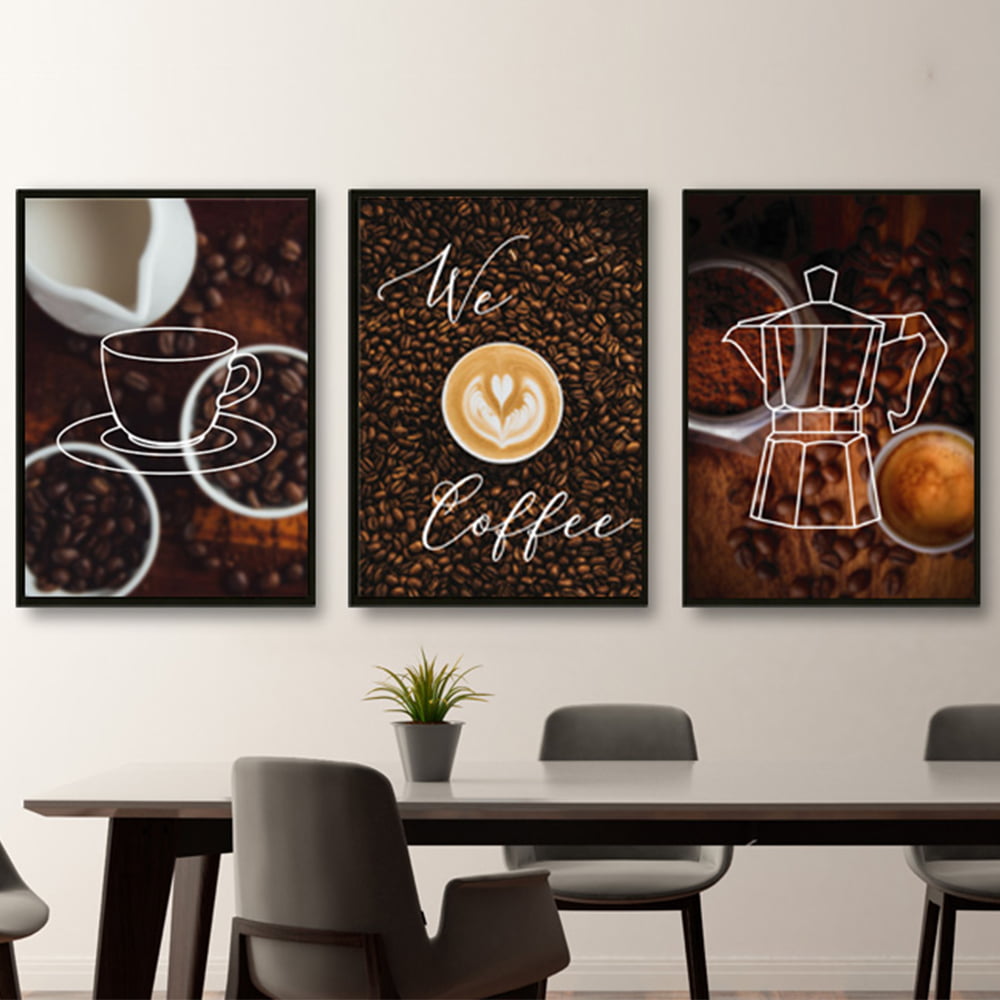 Conjunto de 3 Quadros Decorativos Café - We Coffee Corporativo - Marrom