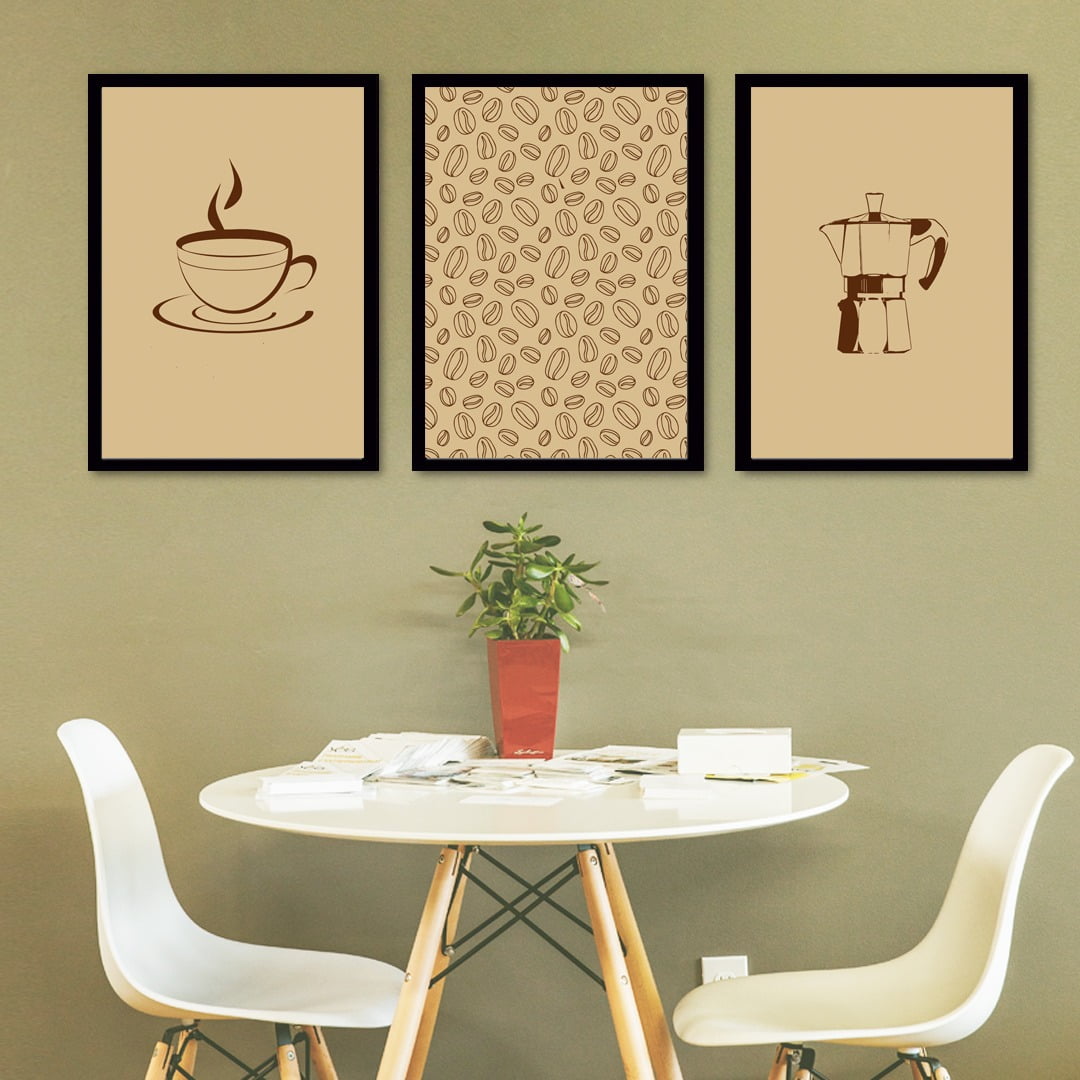 Conjunto de 3 Quadros Decorativos para Cozinha Grãos de Café