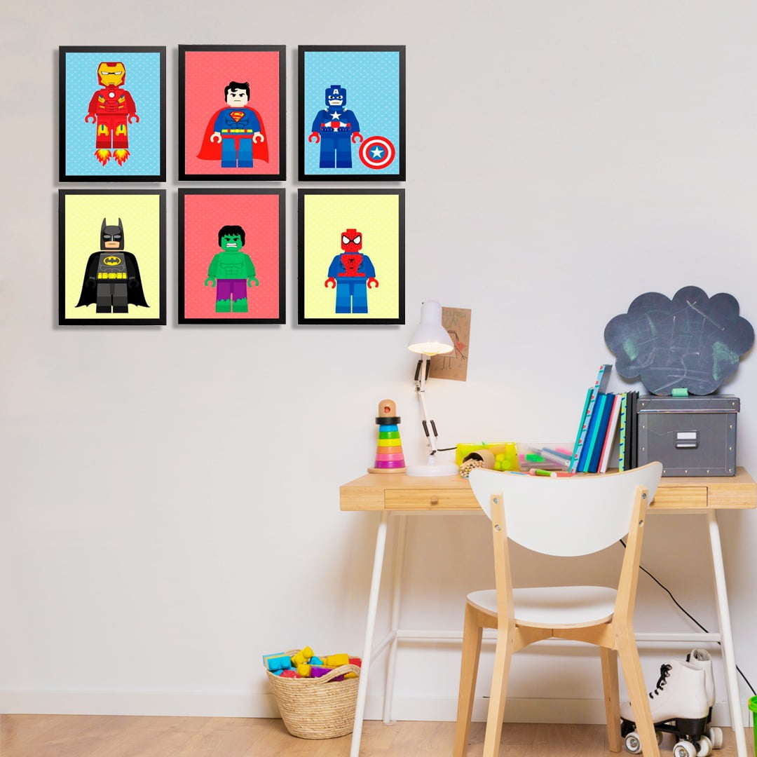 Conjunto de 6 Quadros Decorativos para Quarto Marvel e DC Comics - Infantil