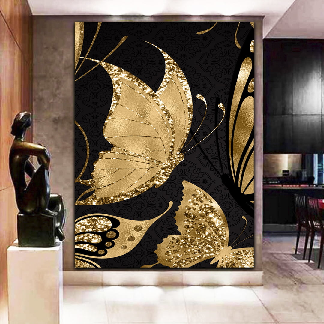 Quadro Decorativo para Sala Borboleta Dourada Glitter - Mundo Animal