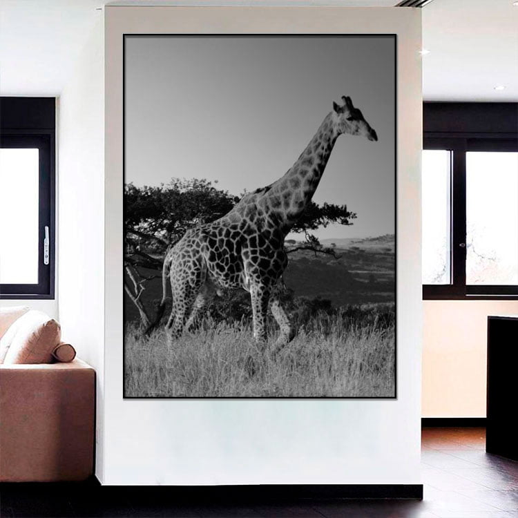 Tela Decorativa para Sala Girafa I Preto e Branco - Mundo Animal
