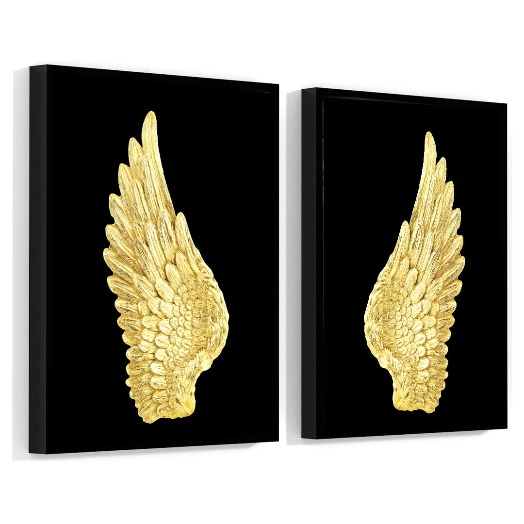 Conjunto de 2 Quadros Decorativos Asas de Ouro