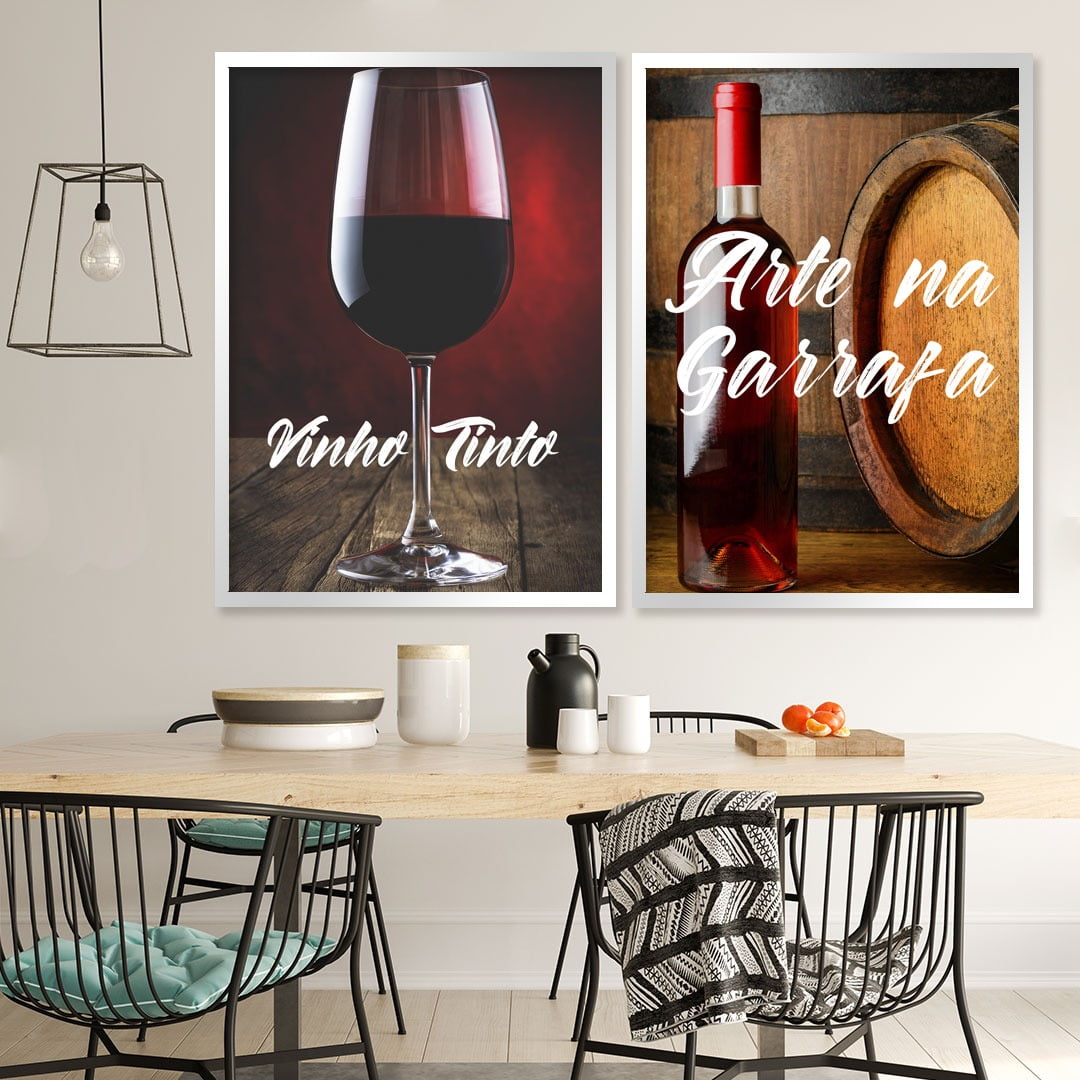Conjunto de 2 Quadros Decorativos - Vinho - Arte na garrafa- Vinhos  -