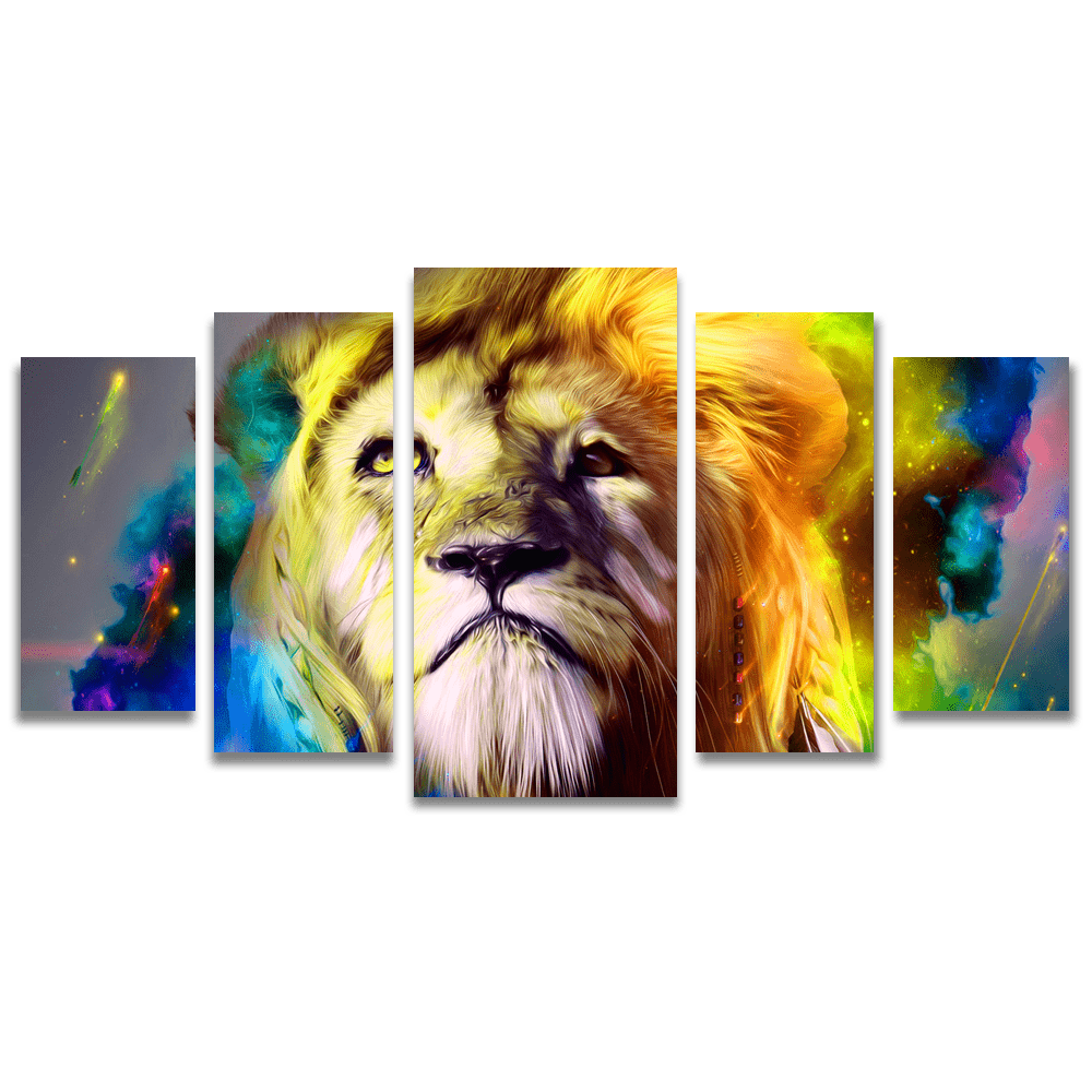Tela Canvas para Sala 5 Peças Lion Colors - Corporativo