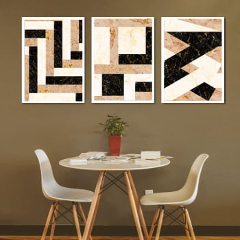 Conjunto de 3 Quadros Decorativos para Sala de Jantar Retângulos - Geométricos