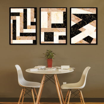 Conjunto de 3 Quadros Decorativos para Sala de Jantar Retângulos - Geométricos