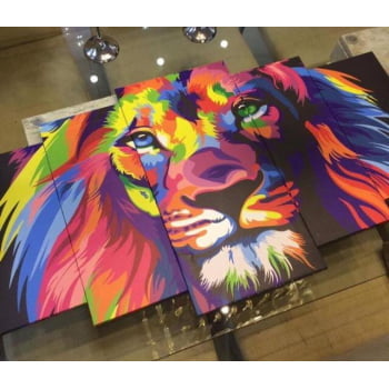 Quadro Canvas Leão de Judá Oficial Colorido 5 Telas - Mosaico