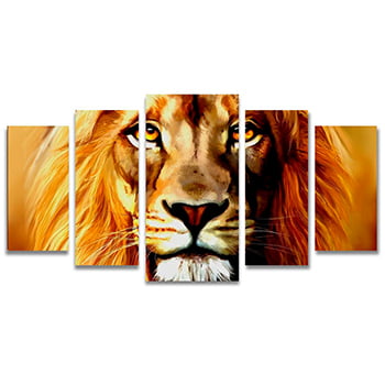 Tela Canvas Decorativa para Sala de Estar 5 Peças Leão Rei da Selva