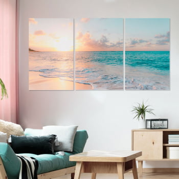 Conjunto de 3 Telas Decorativas Canvas para Sala Pôr do Sol - Praias