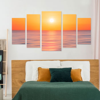 Conjunto de 5 Telas Decorativas Canvas para Sala Mar e Pôr do Sol - Praias