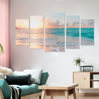 Conjunto de 5 Telas Decorativas Canvas para Sala Pôr do Sol - Praias
