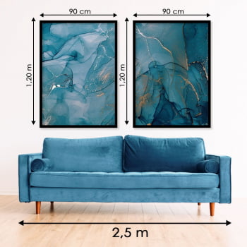 Conjunto de 2 Quadros Decorativos para Sala Abstrato Azul I - Linha Prime