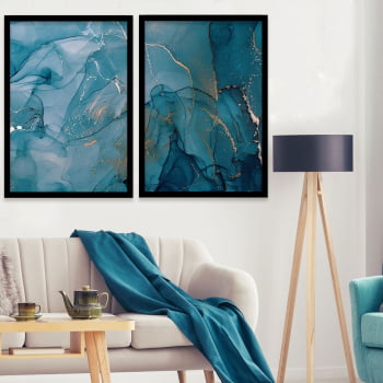 Conjunto de 2 Quadros Decorativos para Sala Abstrato Azul I - Linha Prime