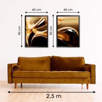 Conjunto de 2 Quadros Decorativos para Sala de Estar Abstrato Gota Dourada - Linha Prime