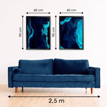 Conjunto de 2 Quadros Decorativos para Sala de Estar Abstrato Mar Azul - Linha Prime
