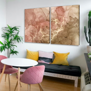 Conjunto de 2 Quadros Decorativos para Sala de Estar Abstrato Rosê - Linha Prime