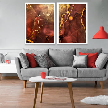 Conjunto de 2 Quadros Decorativos para Sala de Estar Abstrato Vermelho Marte - Linha Prime