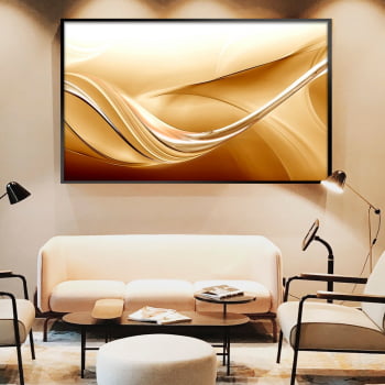 Quadro Decorativo para Sala de Estar Abstrato Ondas Douradas - Linha Prime