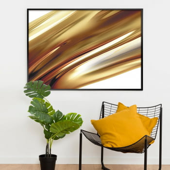 Quadro Decorativo para Sala de Estar Abstrato Riscas Douradas - Linha Prime