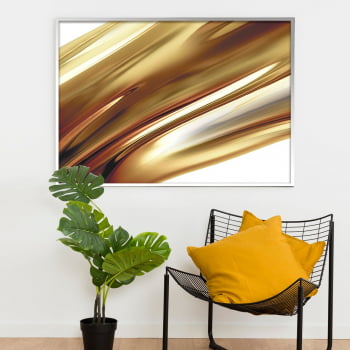Quadro Decorativo para Sala de Estar Abstrato Riscas Douradas - Linha Prime