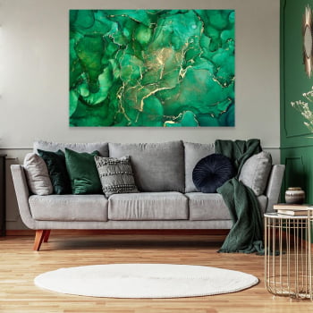 Quadro Decorativo para Sala de Estar Abstrato Verde Esmeralda - Linha Prime