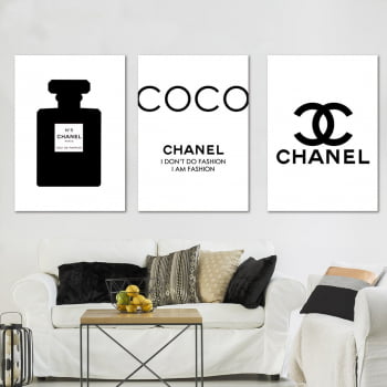 Cojunto de 3 Quadros Decorativos para Sala I Don't Do Fashion I Am Fashion - Chanel Grife