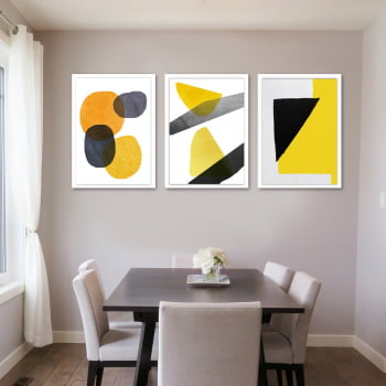 Conjunto de 3 Quadros Decorativos Formas Geométricas - Amarelo - Abstratos