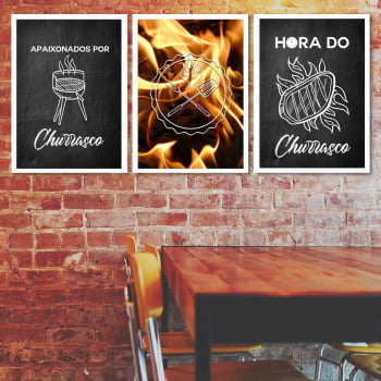 Conjunto de 3 Quadros Decorativos para Espaço Gourmet Apaixonados por Churrasco