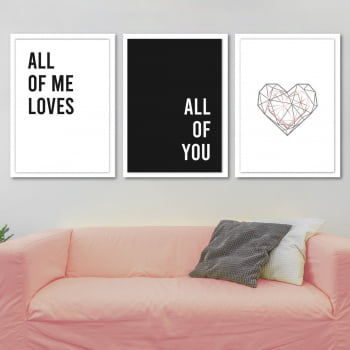 Conjunto de 3 Quadros Decorativos para Sala All OF Loves - Namorados