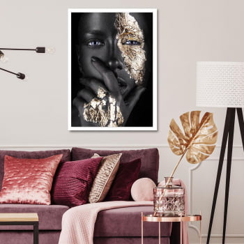 Tela Inteira Decorativa para Sala Woman Black & Gold - Linha Black