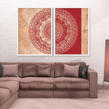 Conjunto de 2 Quadros Decorativos para Sala Mandala Atração Red