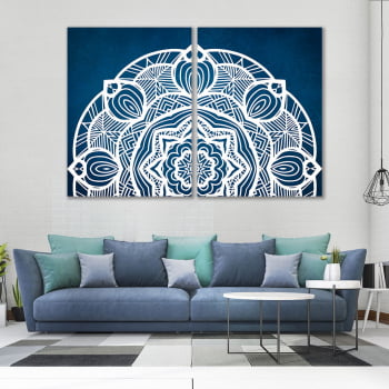 Conjunto de 2 Quadros Decorativos para Sala Mandala Azul 