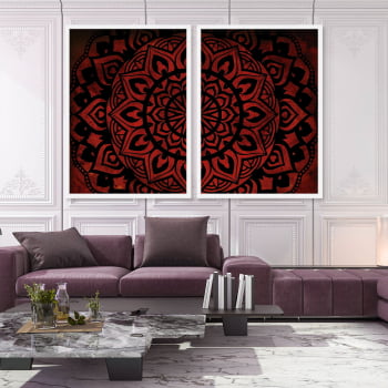 Conjunto de 2 Quadros Decorativos para Sala Mandala Equilíbrio Red