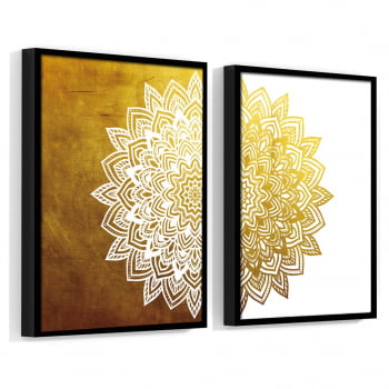 Conjunto de 2 Quadros Decorativos para Sala Mandala Solar