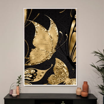Quadro Decorativo para Sala Borboleta Dourada Glitter - Mundo Animal