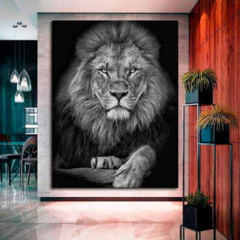 Quadro Decorativo para Sala Leão Black - Mundo Animal
