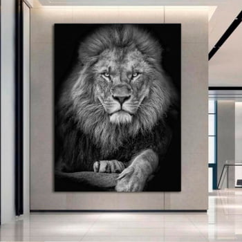 Quadro Decorativo para Sala Leão Black - Mundo Animal