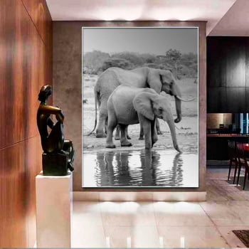 Tela Decorativa para Sala Elefante III Preto e Branco - Mundo Animal