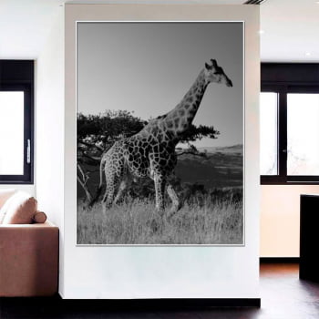 Tela Decorativa para Sala Girafa I Preto e Branco - Mundo Animal